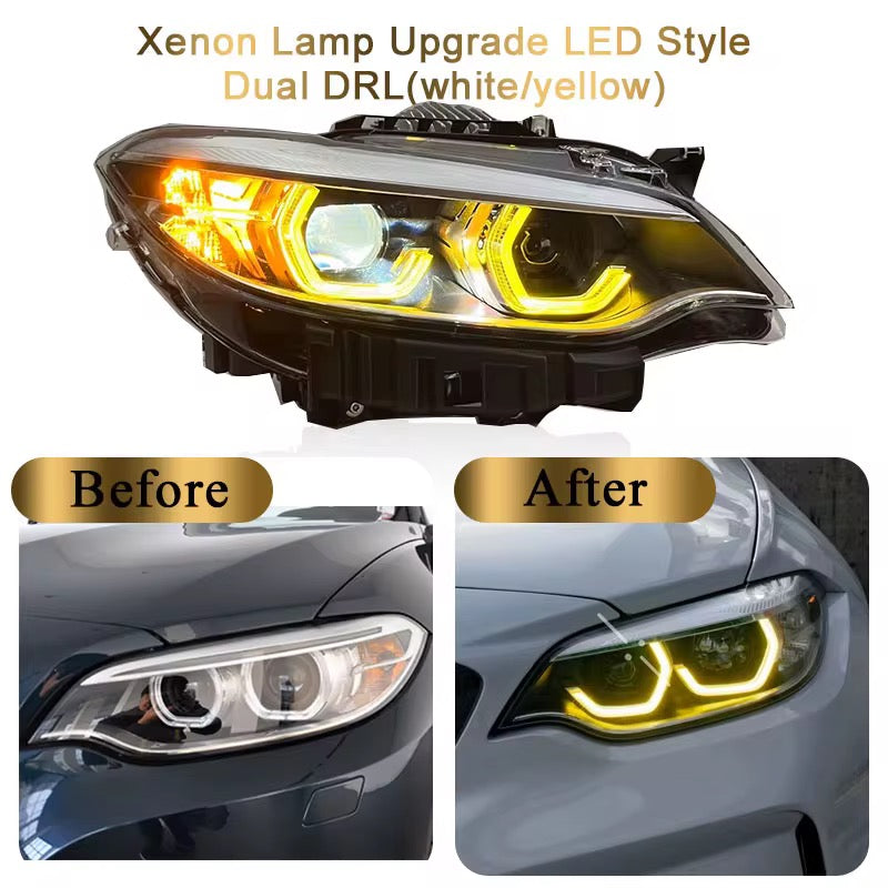 Triple Color LED Headlights For BMW F22 2014-2021 White, Yellow, Amber