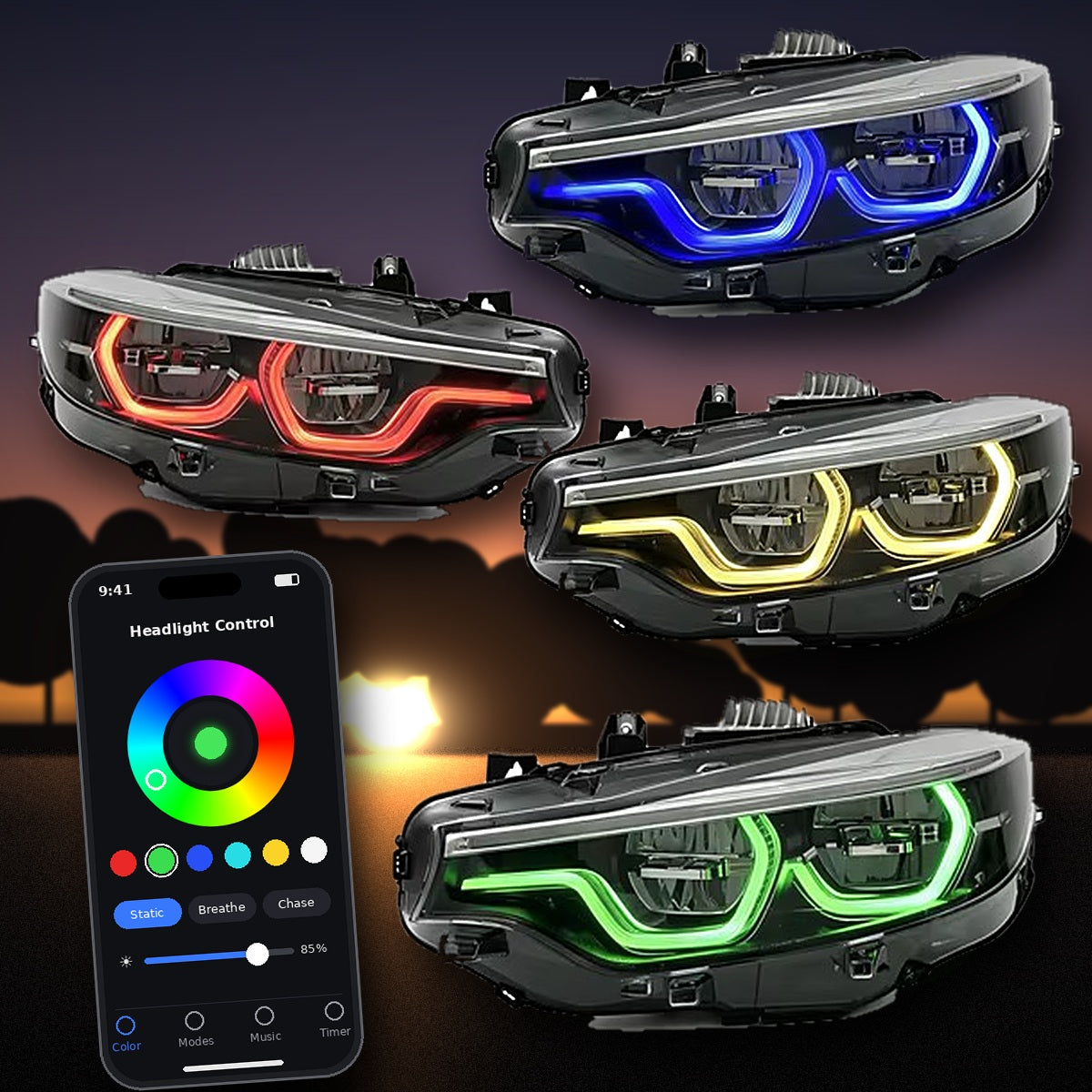 BMW F8x F3x Ikon V3 RGB Switchable Headlights LED App Control Plug And Play