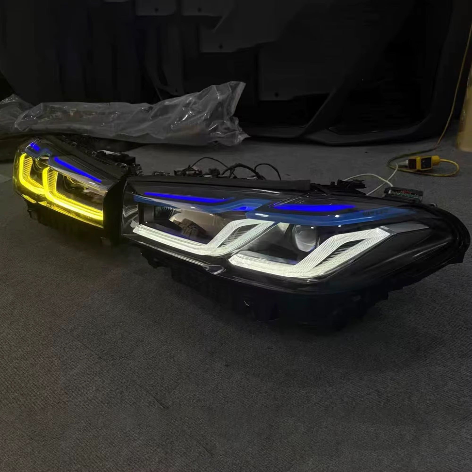 Headlights Tri Color Laser Style For BMW 5 Series G30 G31 F90 2017-2020 (LCI Converted)
